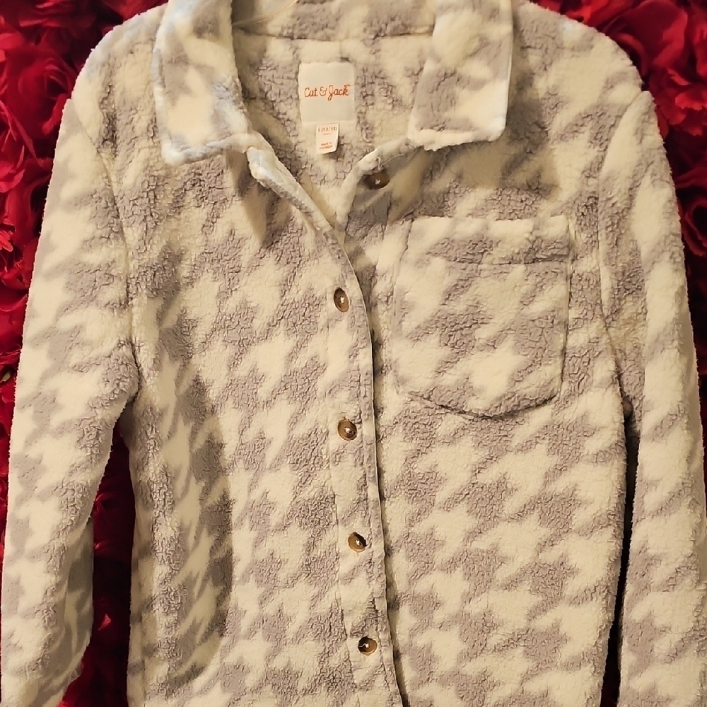 Cat & Jack NWT Girls Gray & White Cozy Fleece Jacket Size Large 10/12